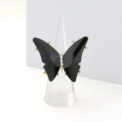 Fashnzfab Butterfly Stretch Ring In Orange