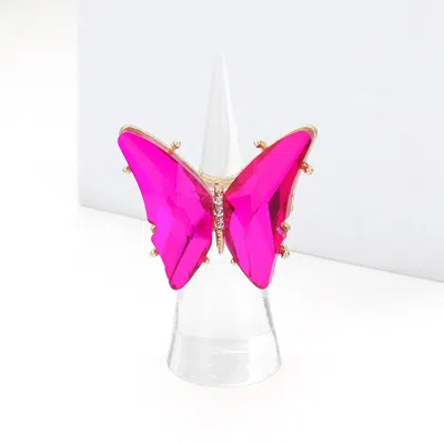 Fashnzfab Butterfly Stretch Ring In Pink