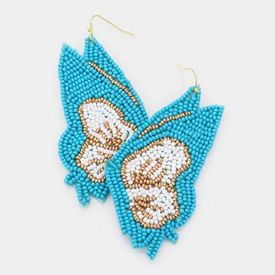 Fashnzfab Butterfly Wing Seed Beads Dangle Earrings - Multi, Turquoise In Blue
