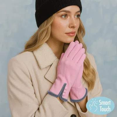Fashnzfab Button Accent Smart Touch Gloves In Pink
