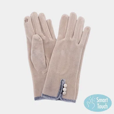 Fashnzfab Button Accent Smart Touch Gloves In Neutral