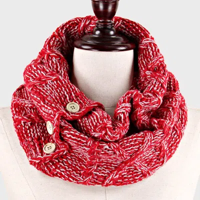 Fashnzfab Button Accented Two Tone Knit Infinity Snood Scarf In Multi