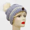 Fashnzfab Button Accented Winter Knit Pom Pom Beanie Hat In Gray