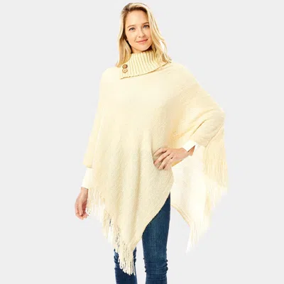 Fashnzfab Button Collar Pointed Knitted Foldover Neck Poncho In Neutral