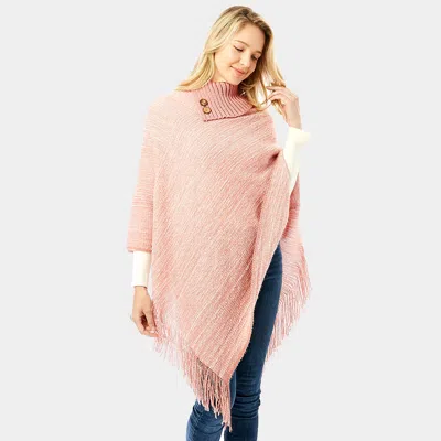 Fashnzfab Button Collar Pointed Knitted Foldover Neck Poncho In Pink