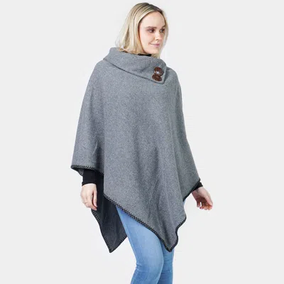 Fashnzfab Button Deco Collar Poncho In Gray