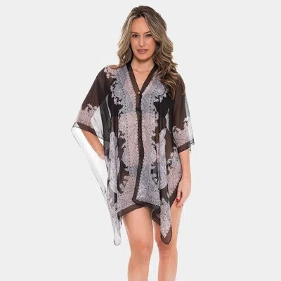 Fashnzfab Button Detail Paisley Print V-neck Cape Poncho In Black