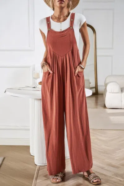 Fashnzfab Button Detail Wide Leg Overall Pockets Jumpsuit