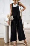 Fashnzfab Button Detail Wide Leg Overall Pockets Jumpsuit