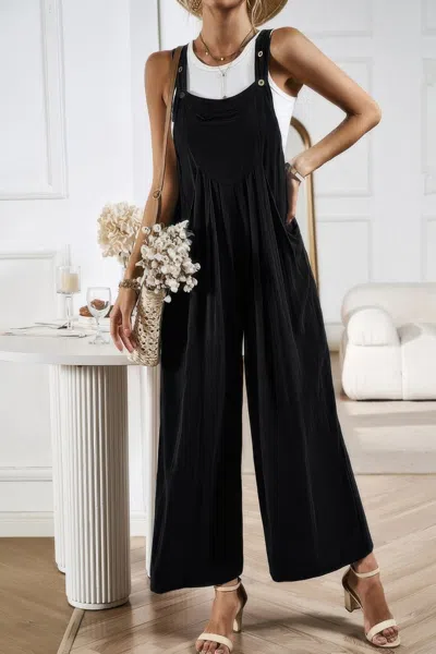 Fashnzfab Button Detail Wide Leg Overall Pockets Jumpsuit