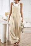 Fashnzfab Button Detail Wide Leg Overall Pockets Jumpsuit