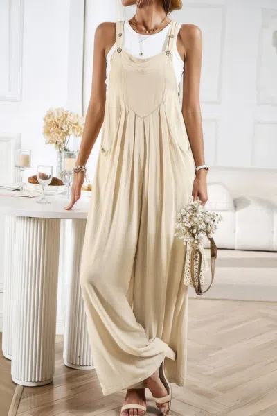 Fashnzfab Button Detail Wide Leg Overall Pockets Jumpsuit