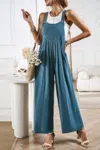 Fashnzfab Button Detail Wide Leg Overall Pockets Jumpsuit