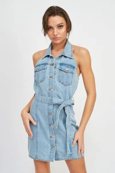 Fashnzfab Button Down Denim Mini Dress With Belt