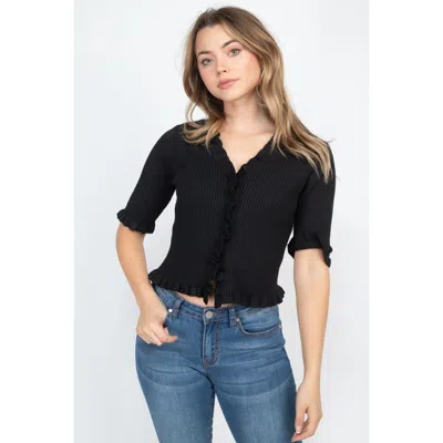 Fashnzfab Button Down Flounce Hem Mini Cardigan In Black
