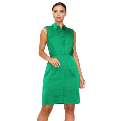 Fashnzfab Button-down Pleated Shirt Dress In Green