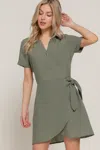 Fashnzfab Button Down Side Bow Linen Effect Mini Dress