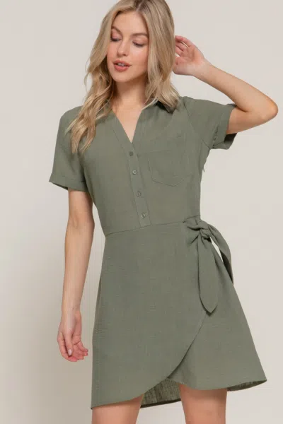 Fashnzfab Button Down Side Bow Linen Effect Mini Dress