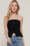 Fashnzfab Button Down Tube Spring Sweater In Black