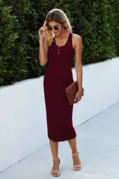 Fashnzfab Button Scoop Neck Solid Slim Midi Bodycon Dress