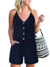 Fashnzfab Button Sleeveless Spaghetti Strap Cami Romper