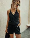 Fashnzfab Button Sleeveless Spaghetti Strap Cami Romper