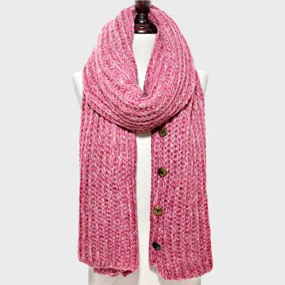 Fashnzfab Button Up Cardigan Effect Knit Yarn Shawl Scarf In Pink