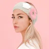Fashnzfab Button Up Knit Flower Earmuff Headband In White