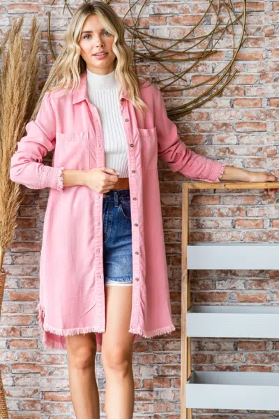 Fashnzfab Button-up Shirt Dress In Pink