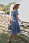 Fashnzfab Button V Neck Tiered Short Sleeve Midi Dress