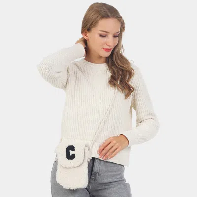 Fashnzfab C Initial Monogram Sherpa Crossbody Cellphone Bag In Multi