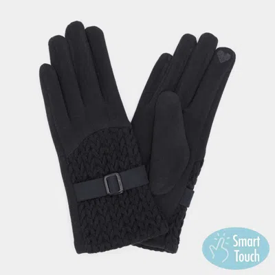 Fashnzfab Cable And Band Details Smart Touch Gloves In Black