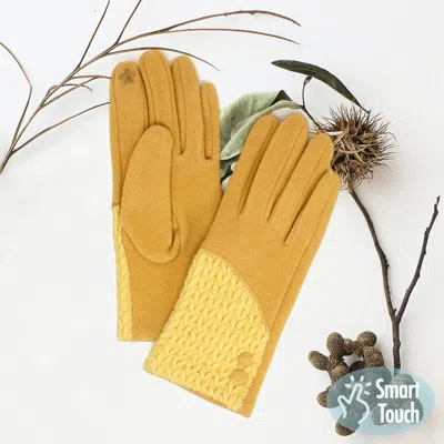 Fashnzfab Cable Detailed Button Touch Smart Gloves In Yellow