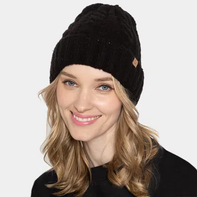 Fashnzfab Cable Knit Cuff Beanie Hat In Black