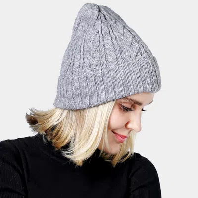 Fashnzfab Cable Knit Cuff Beanie Hat In Gray