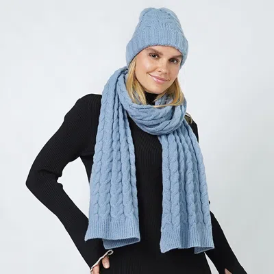 Fashnzfab Cable Knit Hat Scarf Set In Blue