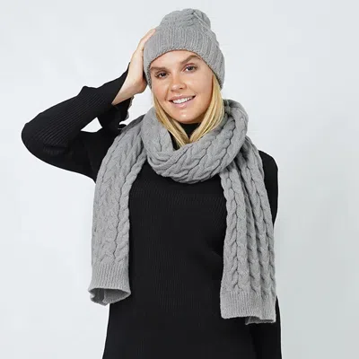 Fashnzfab Cable Knit Hat Scarf Set In Gray