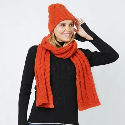 Fashnzfab Cable Knit Hat Scarf Set In Multi