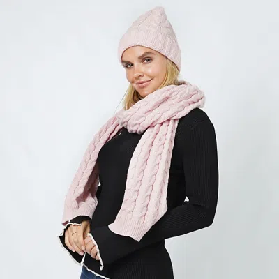 Fashnzfab Cable Knit Hat Scarf Set In Pink