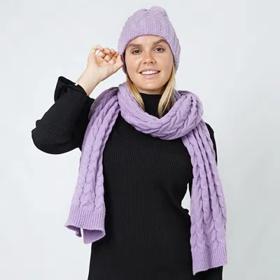 Fashnzfab Cable Knit Hat Scarf Set In Purple