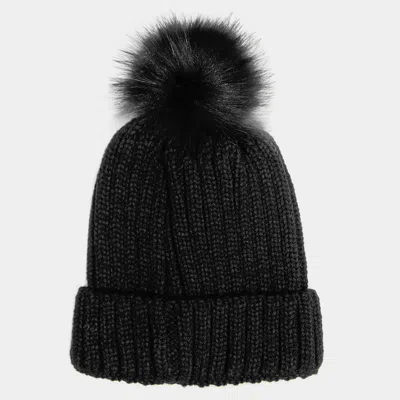 Fashnzfab Cable Knit Pom Pom Beanie Hat In Black