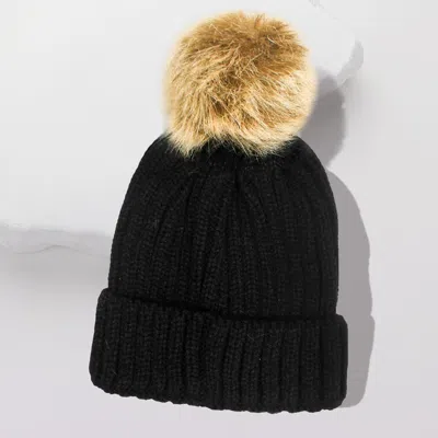Fashnzfab Cable Knit Pom Pom Beanie Hat In Black