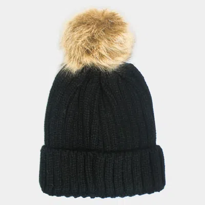 Fashnzfab Cable Knit Pom Pom Beanie Hat In Black