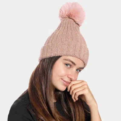 Fashnzfab Cable Knit Pom Pom Beanie Hat In Pink