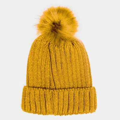 Fashnzfab Cable Knit Pom Pom Beanie Hat In Yellow