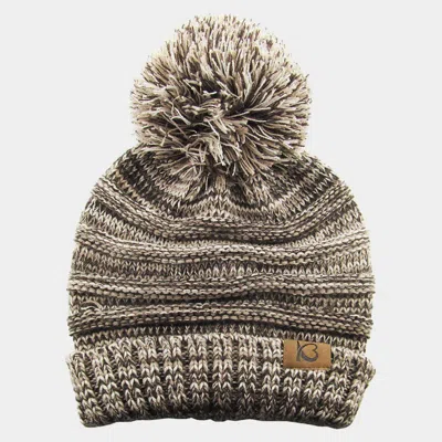 Fashnzfab Cable Knit Ribbed Chunk Pom Pom Beanie Hat In Brown