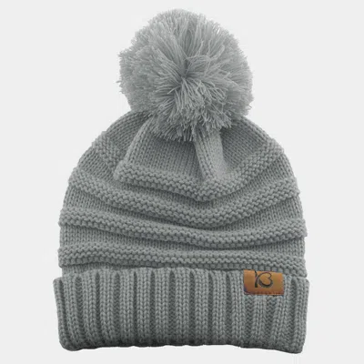 Fashnzfab Cable Knit Ribbed Chunk Pom Pom Beanie Hat In Grey