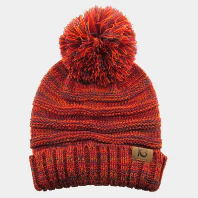 Fashnzfab Cable Knit Ribbed Chunk Pom Pom Beanie Hat In Orange