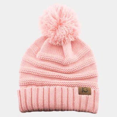 Fashnzfab Cable Knit Ribbed Chunk Pom Pom Beanie Hat In Pink