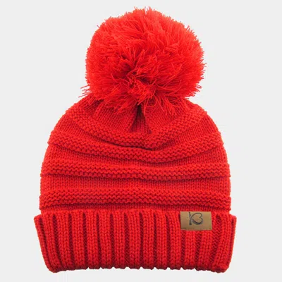Fashnzfab Cable Knit Ribbed Chunk Pom Pom Beanie Hat In Red